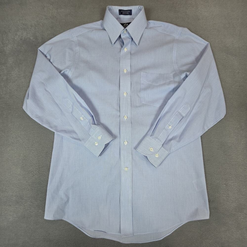 Stafford Wrinkle Free Dress Shirt 14.5 32-33 Blue Stripe Long Sleeve Men's